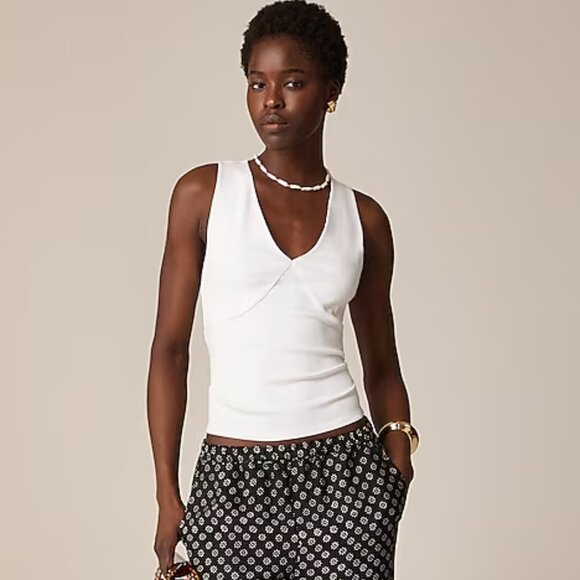 J. Crew Women's Stretch cotton-blend V-neck top XXS White Color - Picture 2 of 12
